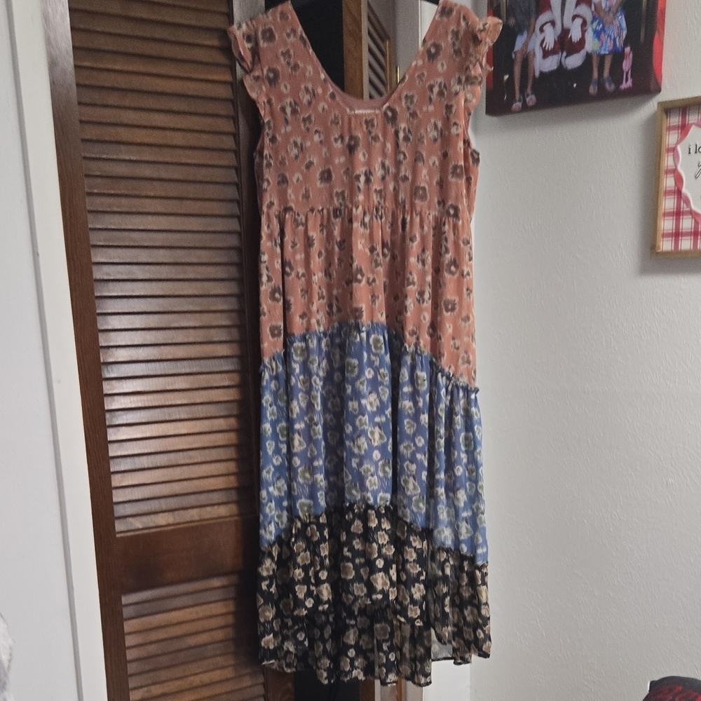 JODIFL Orange and Blue Tiered Maxi Sundress